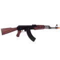 AK-47 Assault Rifle Replica made of metal and wood with a simulated gas-piston action, removable curved magazine, and detachable parts. (Capped Muzzle)