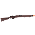 Lee-Enfield SMLE MK III wooden-stocked replica rifle with a dark brown stock and forend, black metal receiver and trigger components, and a bright orange tip at the muzzle. (Capped Muzzle)