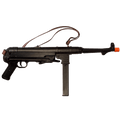MP40 non-firing replica submachine gun with under-folding stock and leather sling on display. (Capped Muzzle)