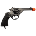 An MK4 revolver pistol in black and dark gray, open cylinder with a textured grip. (Capped Muzzle)