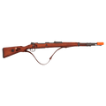 Mauser 98K Carbine replica rifle showcasing the authentic wood stock, working metal bolt action, and included leather sling. (Capped Muzzle)