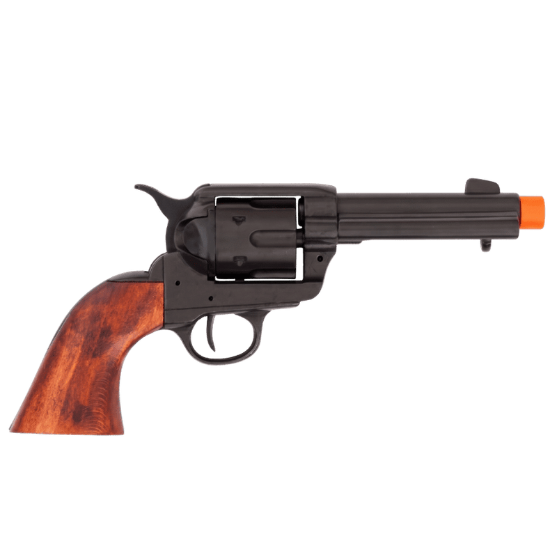 Colt peacemaker revolver Denix replica in black with a wooden look grip. (Capped Muzzle)